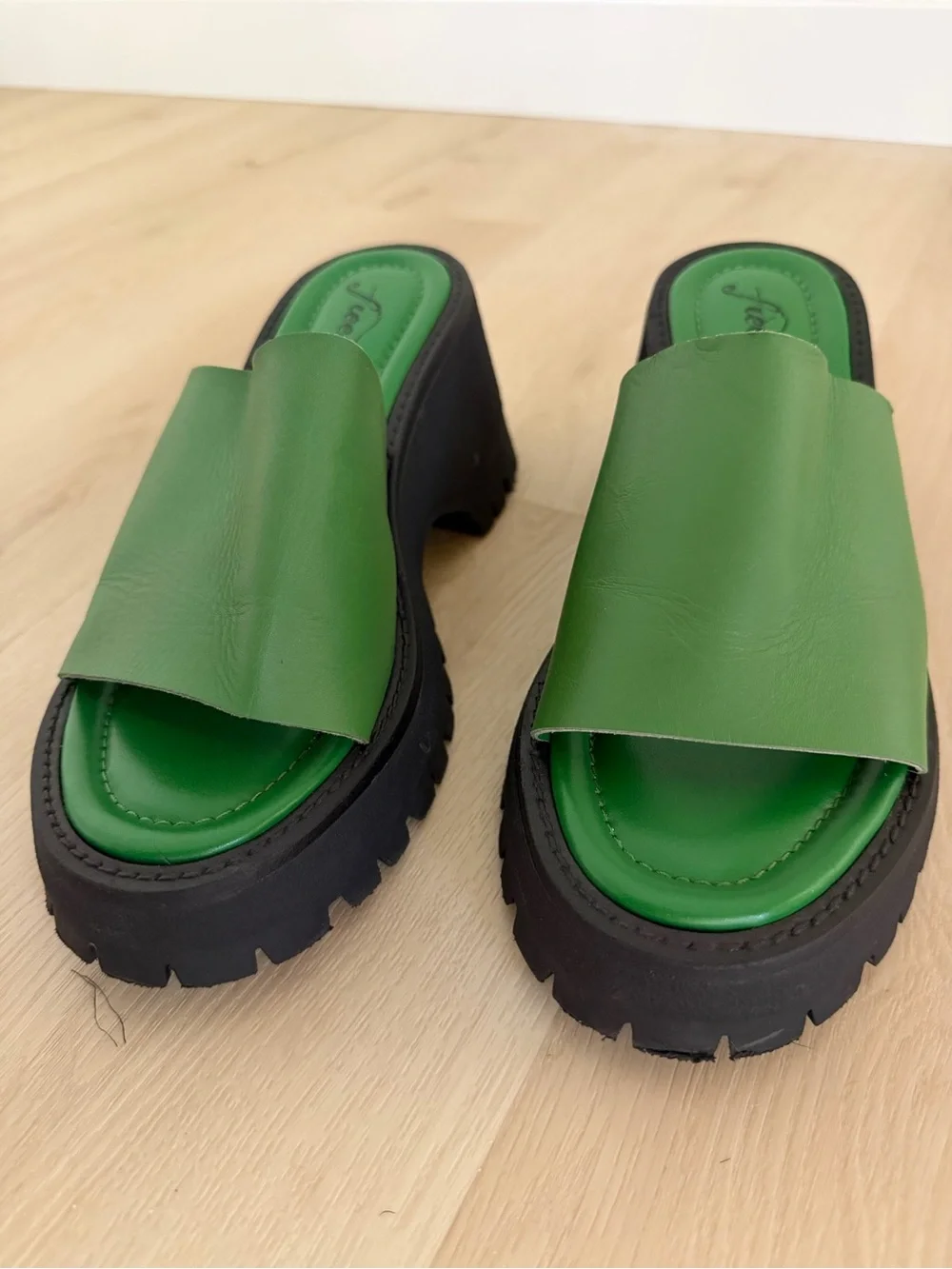 Free People Winona Leather Green Platform Wedges